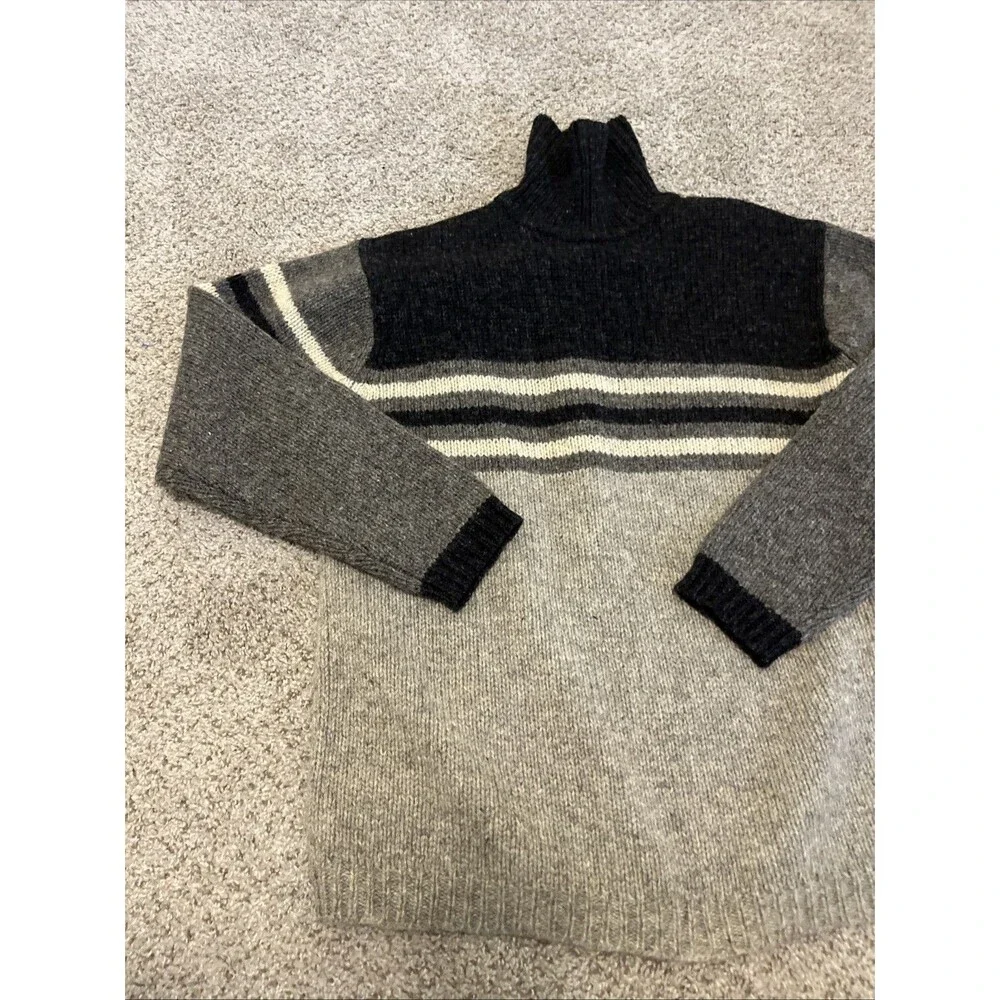 BANANA REPUBLIC Men’s Wool Turtleneck Sweater Vintage Striped Brown-Grey Large